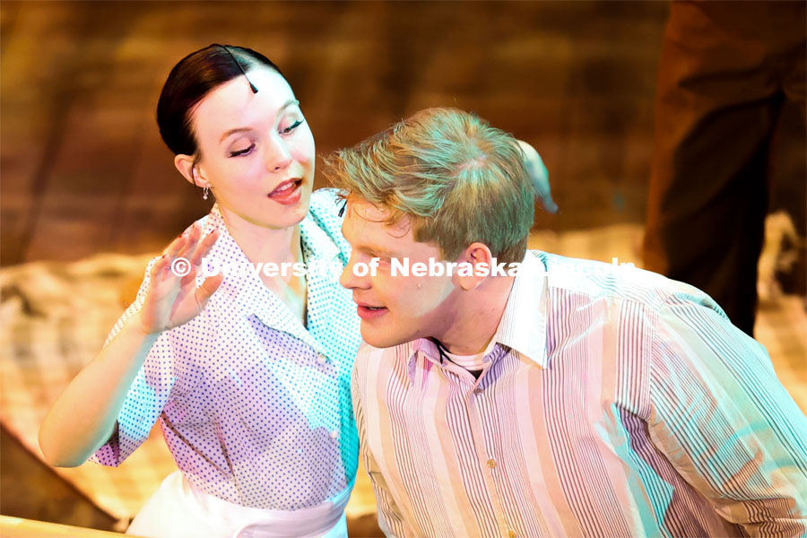 Alura Long and Nate Petsche in UNL’s production of “Big Fish”. April 23, 2024. Photo by Taryn Hamill for University Communication and Marketing.
