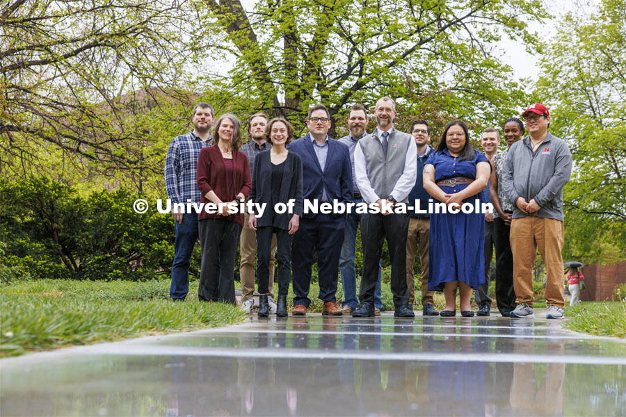 Group photo of the Rural Drug Addiction Research Center whose funding has been renewed for another five years. The team is, from left, Matthew Gormley, Devan Crawford, Stewart Haszard, Bergen Johnston, Patrick Habecker, JohnJoseph Karsk, Rick Bevins, Nicholas Hubbard, Lillianna Cervantes, Timothy Nelson, Rosemary Auma Onyango, Ken Wakabayashi. April 25, 2024. Photo by Craig Chandler / University Communication and Marketing.