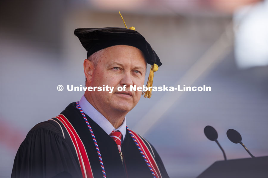 Robert M. Schafer, J.D., Chair, Board of Regents, University of Nebraska gives remarks. Undergraduate Commencement in Memorial Stadium. May 18, 2024. Photo by Craig Chandler / University Communication and Marketing.