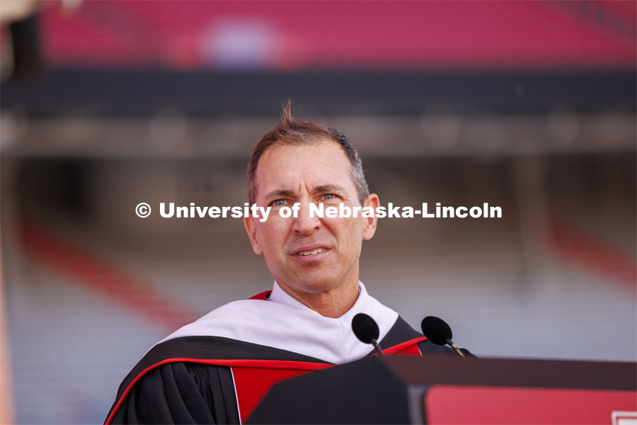 Interim President Christopher J. Kabourek, M.B.A., welcomes everyone. Undergraduate Commencement in Memorial Stadium. May 18, 2024. Photo by Craig Chandler / University Communication and Marketing.