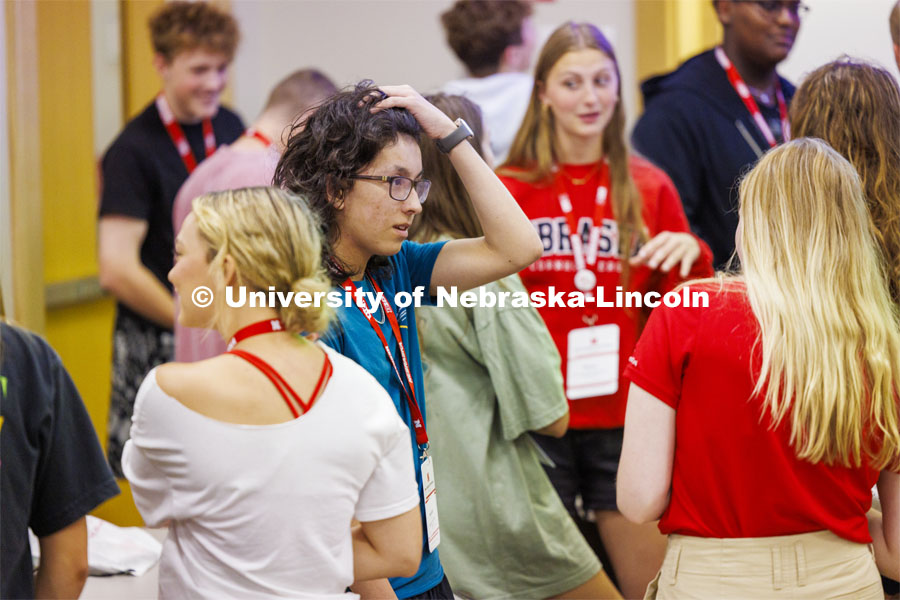 Students talk with new friends as they discuss aspects of coming to UNL. NSE New Student Enrollment. June 5, 2024. Photo by Craig Chandler / University Communication and Marketing.