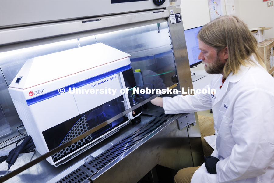Flow Cytometry Service Center Manager Dirk Anderson works in the Flow Cytometry lab in the Morrison Center. Nebraska Center for Biotechnology. June 13, 2024. Photo by Craig Chandler / University Communication and Marketing.