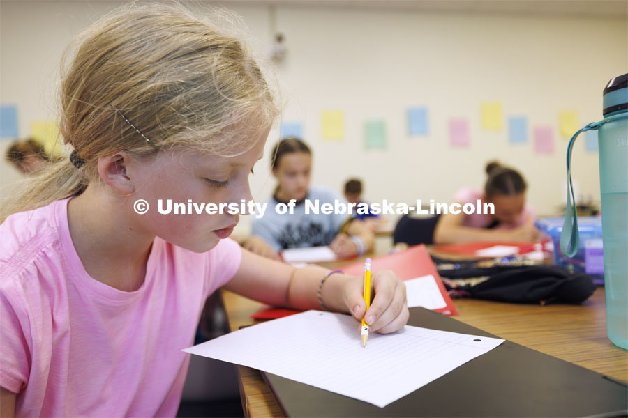 Students in the I/We Love to Write Workshop for kids. Nebraska Writing Project, an initiative of the English Department that serves local schools and communities. June 19, 2024. Photo by Craig Chandler / University Communication and Marketing.