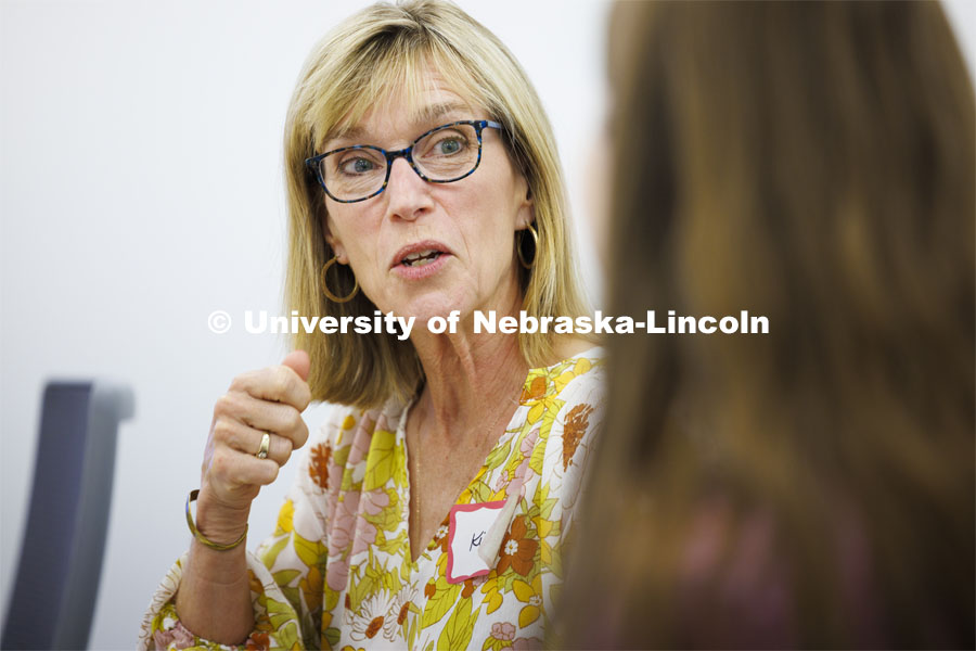 Kimberley Jungck talks about memory during the workshop taught by Judy Harvey, Associate Professor of Practice, Special Education and Communication Disorders. June 26, 2024. Photo by Craig Chandler / University Communication and Marketing.