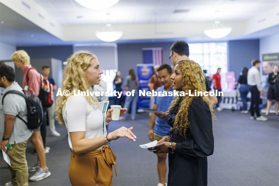 Raikes Design Studio held a job fair in the Gaughan Center where students meet the clients in a job fair environment. August 29, 2024. Photo by Craig Chandler / University Communication and Marketing.