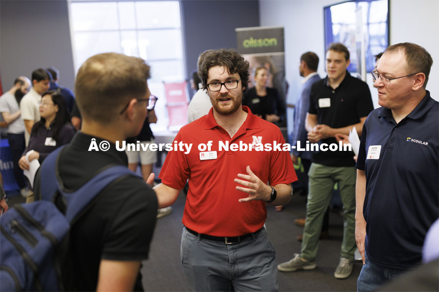 Raikes Design Studio held a job fair in the Gaughan Center where students meet the clients in a job fair environment. August 29, 2024. Photo by Craig Chandler / University Communication and Marketing.