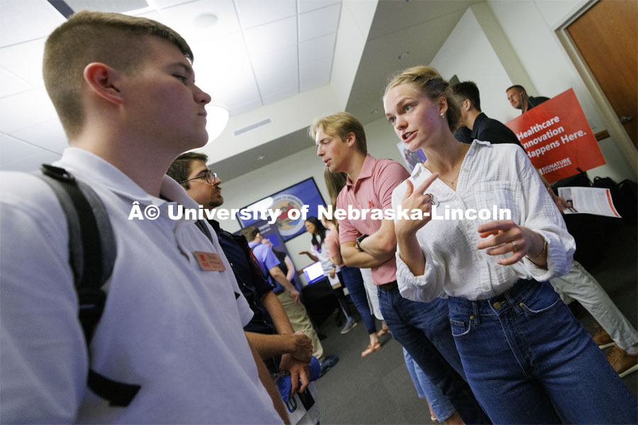 Raikes Design Studio held a job fair in the Gaughan Center where students meet the clients in a job fair environment. August 29, 2024. Photo by Craig Chandler / University Communication and Marketing.