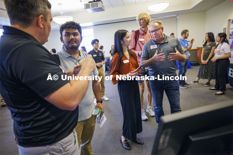 Raikes Design Studio held a job fair in the Gaughan Center where students meet the clients in a job fair environment. August 29, 2024. Photo by Craig Chandler / University Communication and Marketing.