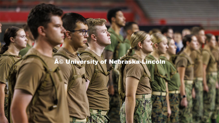 ROTC members stand at attention. 9/11 stair climb in Memorial Stadium to commemorate September 11, 2001. September 11, 2024. Photo by Craig Chandler / University Communication and Marketing.