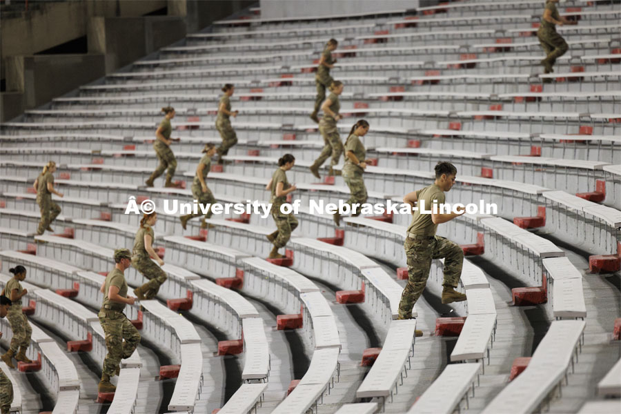 Army ROTC cadets climb the steps in west stadium. 9/11 stair climb in Memorial Stadium to commemorate September 11, 2001. September 11, 2024. Photo by Craig Chandler / University Communication and Marketing.