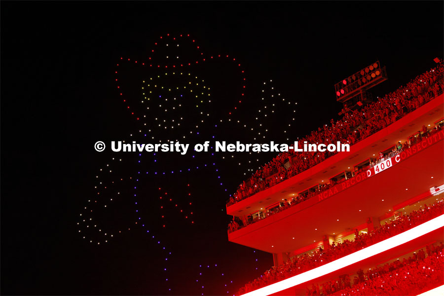 Drone light show at the Nebraska vs. Illinois football game. September 20, 2024. Photo by Craig Chandler / University Communication and Marketing.