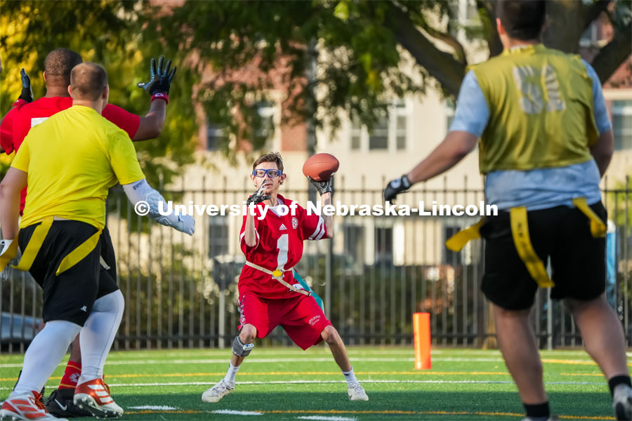 Intramural football on Mabel Lee Fields. October 2, 2024. Photo by Vienna Oldenhof for University Communication and Marketing.