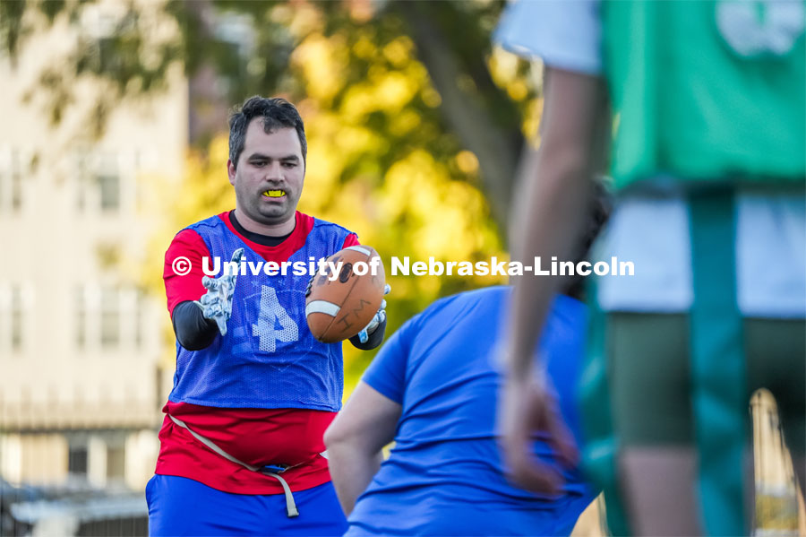 Intramural football on Mabel Lee Fields. October 2, 2024. Photo by Vienna Oldenhof for University Communication and Marketing.