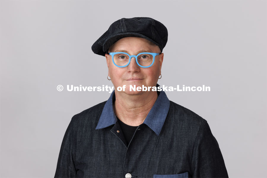 Studio portrait of Bryan Jackson, Associate Professor of filmmaking in the Johnny Carson Center of Emerging Media Arts in the Johnny Carson School of Theatre and Film. October 3, 2024. Photo by Craig Chandler / University Communication and Marketing.