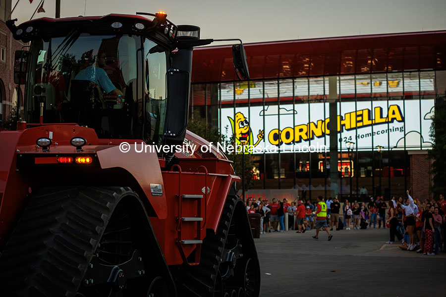 The Cornchella logo is shown on the Jumbo Tron in the Nebraska Training Complex. 2024 Homecoming celebration. October 4, 2024. Photo by Kristen Labadie / University Communication.