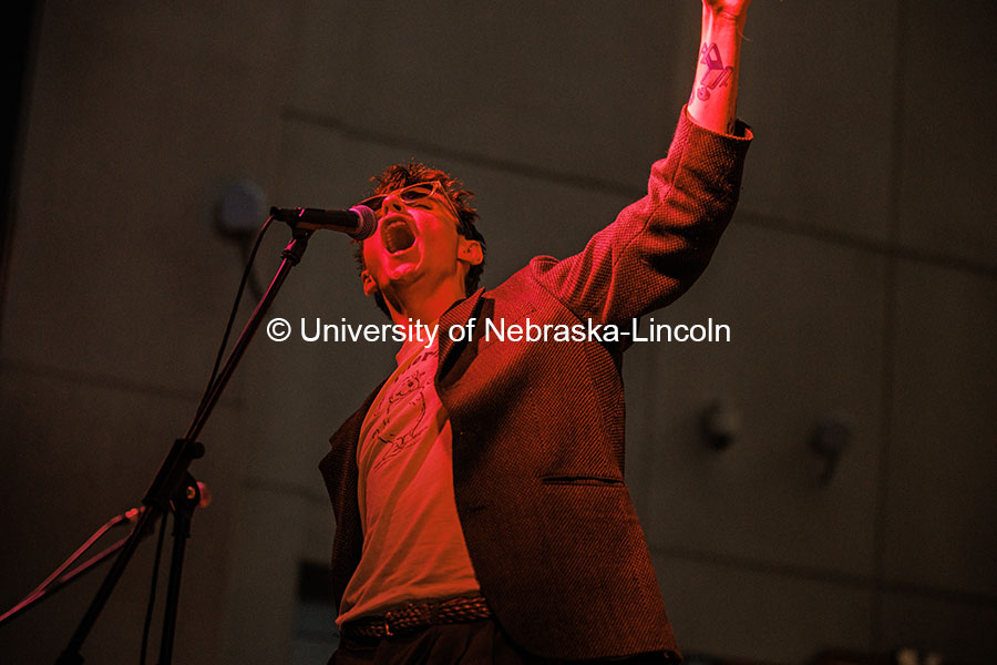 Noah Trumble, the lead singer of the Pearl Parade band at the 2024 Battle of the Bands. 2024 Homecoming celebration. October 4, 2024. Photo by Kristen Labadie / University Communication.