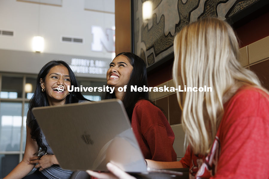 Students study inside the Raikes School. Raikes School photoshoot. October 9, 2024. Photo by Craig Chandler / University Communication and Marketing.