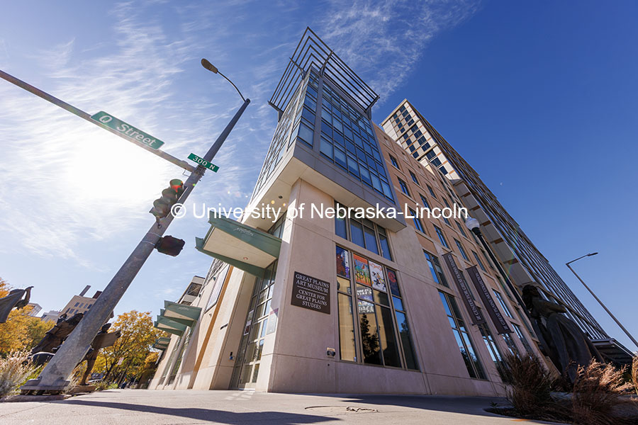 Exterior views of the Center for Great Plains on the corner of 12th and Q Streets. October 24, 2024. Photo by Craig Chandler / University Communication.