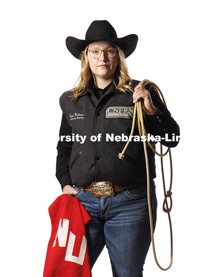 Jaya Nelson, Engler Agribusiness Entrepreneur and member of the Husker Rodeo team. November 13, 2024. Photo by Craig Chandler / University Communication.