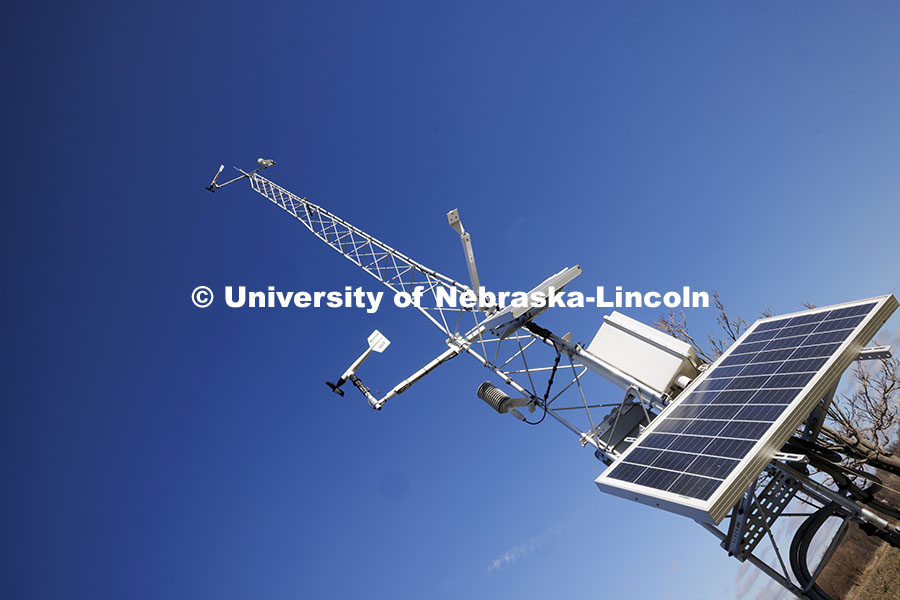 A Nebraska Mesonet weather station on east campus. December 10, 2024. Photo by Craig Chandler / University Communication.