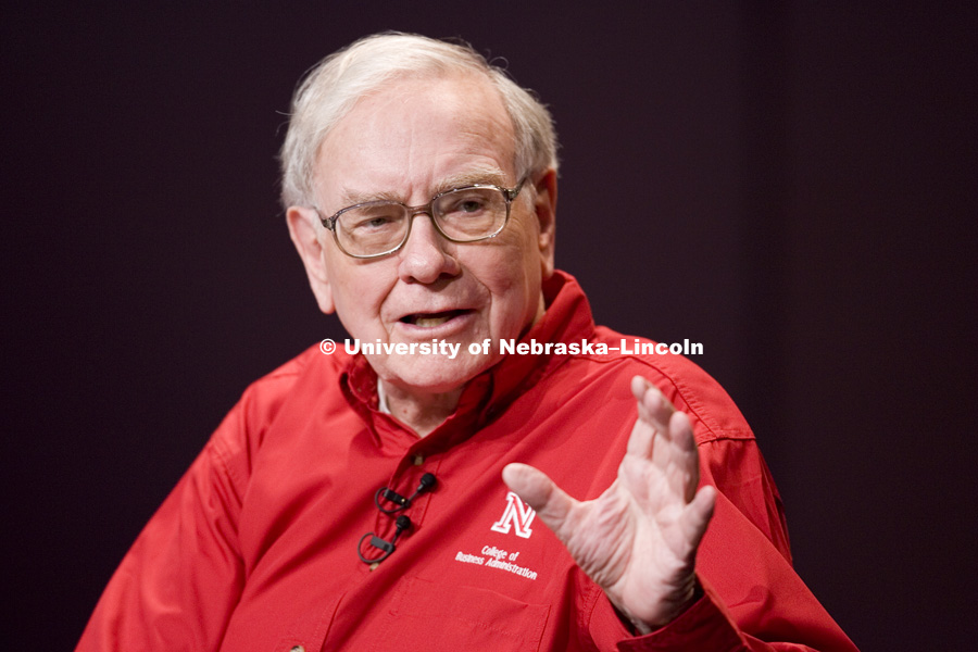 UNL alumnus Warren Buffett talks with Microsoft Corp. founder Bill Gates outside the Lied Center for