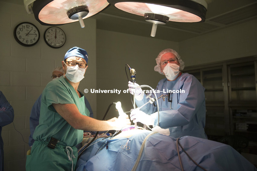 Dmitry Oleynikov, a professor and surgeon at the University of Nebraska Medical Center, operates a s