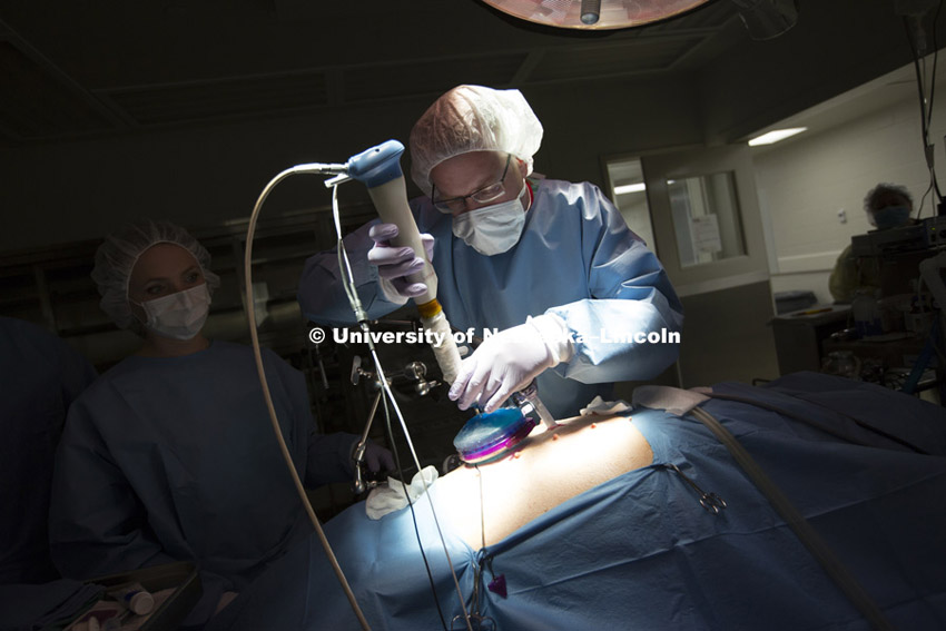 Dmitry Oleynikov, a professor and surgeon at the University of Nebraska Medical Center, operates a s