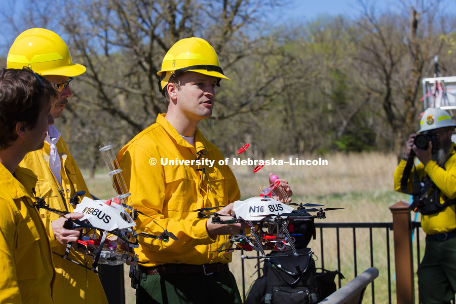 Professor Carrick Detweiler describes to the media how the drone will drop a small ball to start the