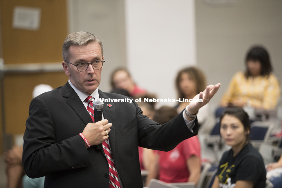 Chancellor Ronnie Green speaks to the Emerging Leaders class about his leadership style. September 9