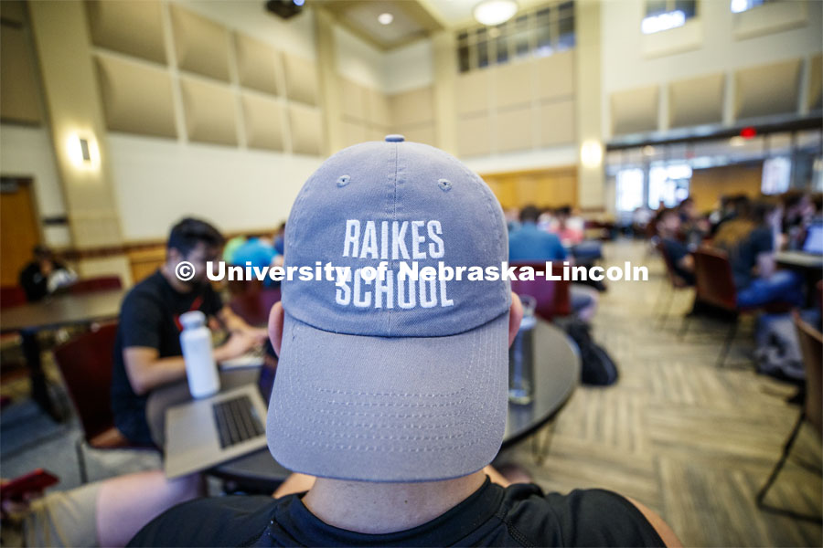 Back of students head, wearing a Raikes School hat. Raikes school photo shoot. September 25, 2019. 