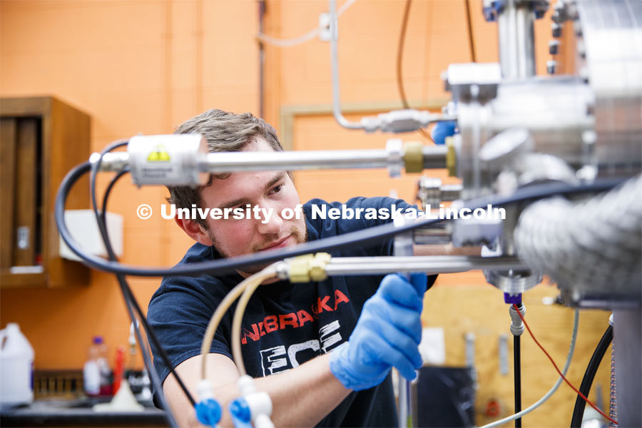 Mark Anderson, graduate student, works in the Scott Engineering Center. Mechanical and Materials Eng