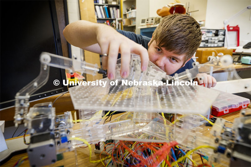 Engineering photoshoot in Mechanical and Materials Engineering in Nebraska Hall. November 22, 2019. 