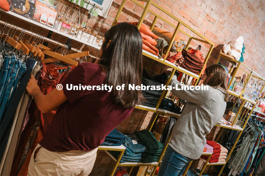 Students Marissa Krause (left) and Hannah Robke shop downtown at Tsuru. About Lincoln at Tsuru. Octo