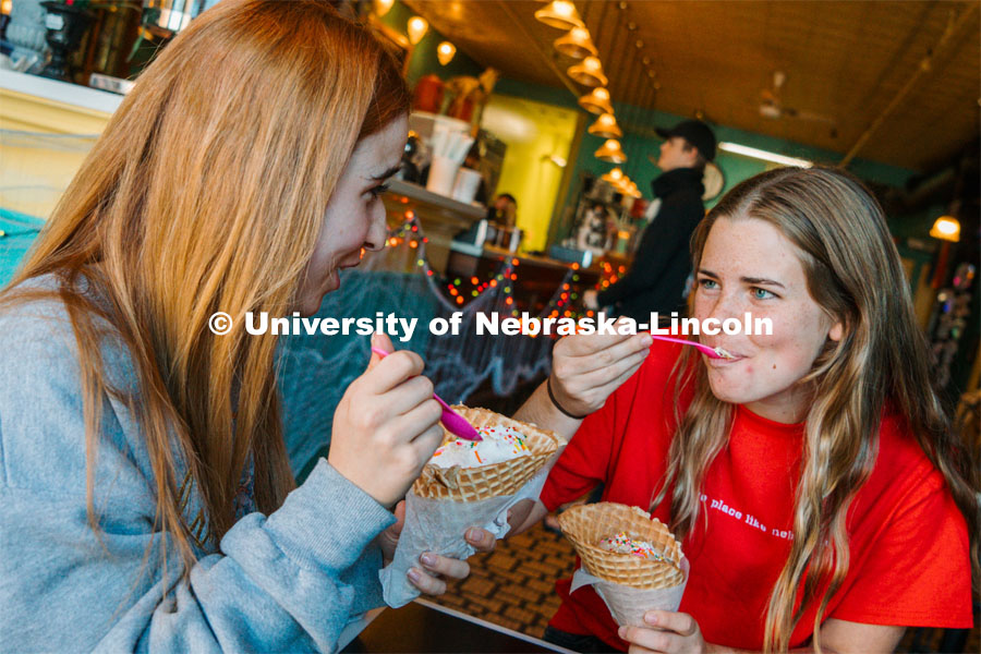 Hannah-Kate Kinney and Cora Scott enjoying Ivanna Cone ice cream. October 20, 2023. 