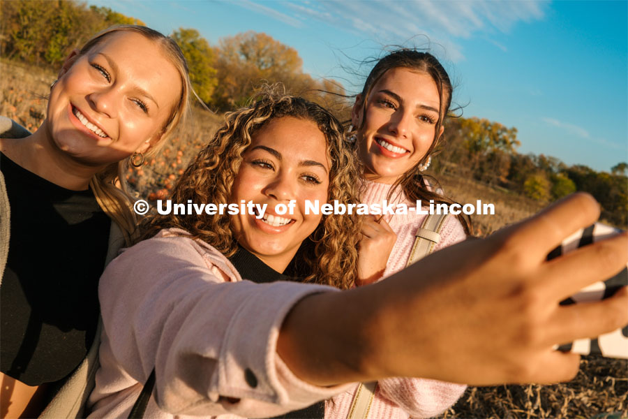 Husker Cheer Squad take a selfie at Roca Berry Farm. About Lincoln at Roca Berry Farm. October 22, 2