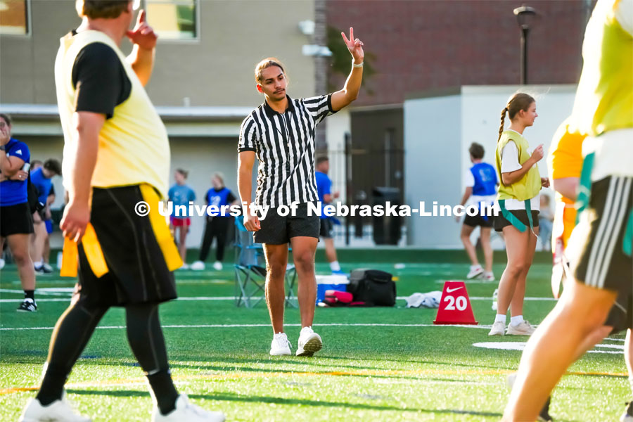 Bennett Yellow Bird a Senior Nutritional Science and Dietetics major officiates intramural football 