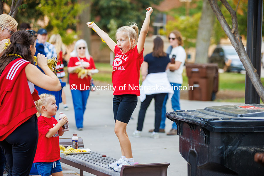 A child dances on a bench at the Cornchella festival. 2024 Homecoming celebration. October 4, 2024. 