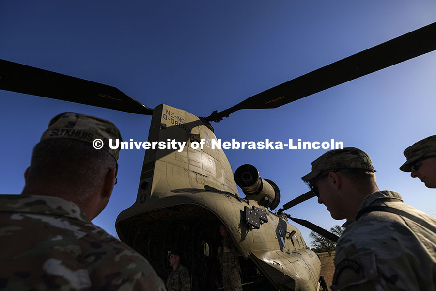 The Husker N adorns the tail of the B Company / 2-135 Aviation (Chinooks) Company CH-47D chinook hel