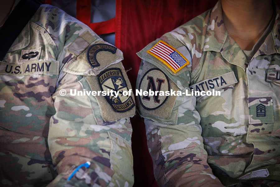 Army patches of the UNL ROTC cadets on fall exercise. October 4, 2024. 