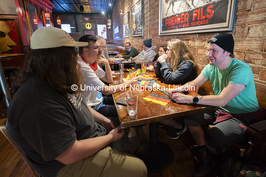 Graduate student Franklin Baumgartner (right), talks with freshman anthropology student Gregory Babc