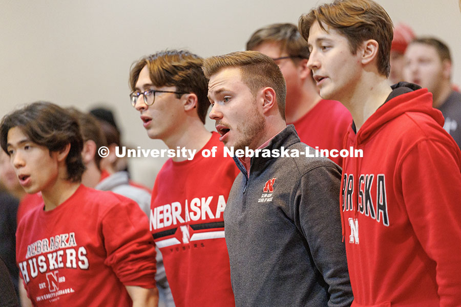 The UNL Choir practices for the Presidential Inauguration. Inauguration choir trip. January 17, 2025