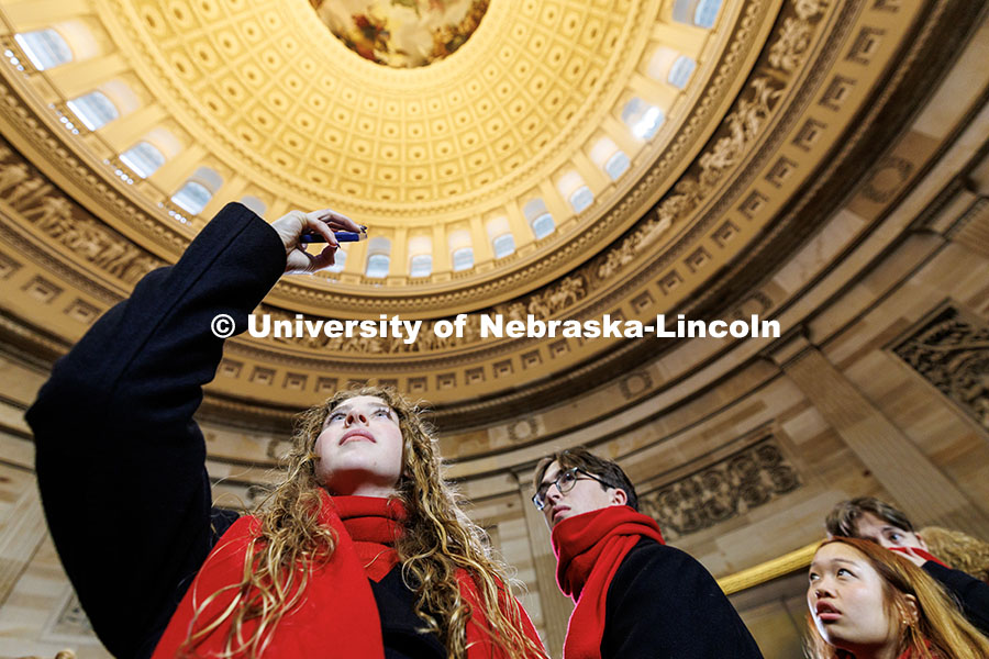 UNL students inside the U.S. Capitol rotunda. Inauguration choir trip. January 19, 2025. 