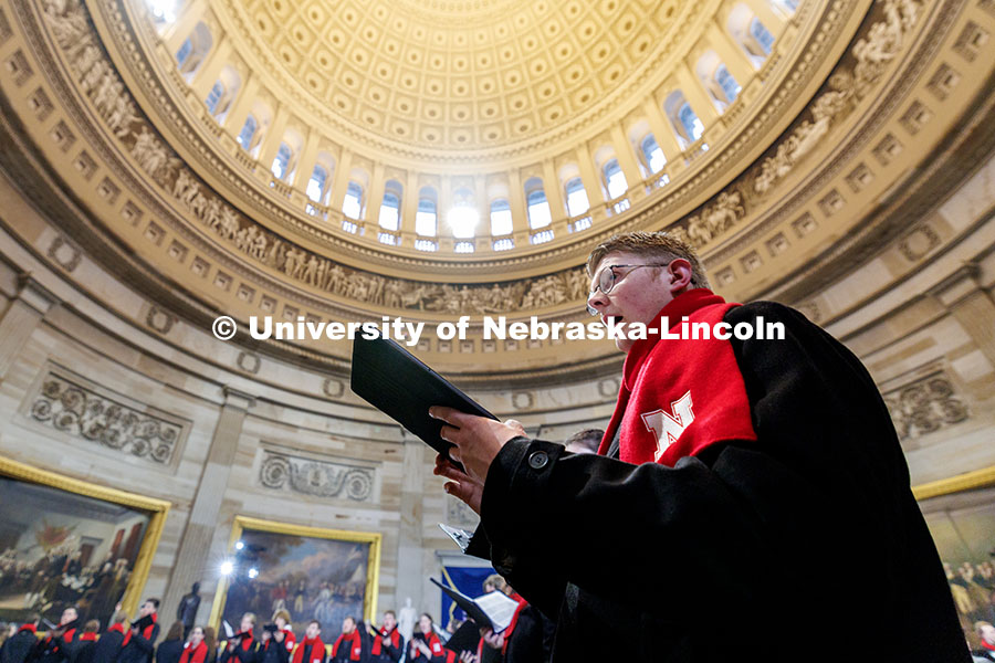 UNL students practice for the 2025 Presidential Inauguration in the United States Capitol Rotunda. I