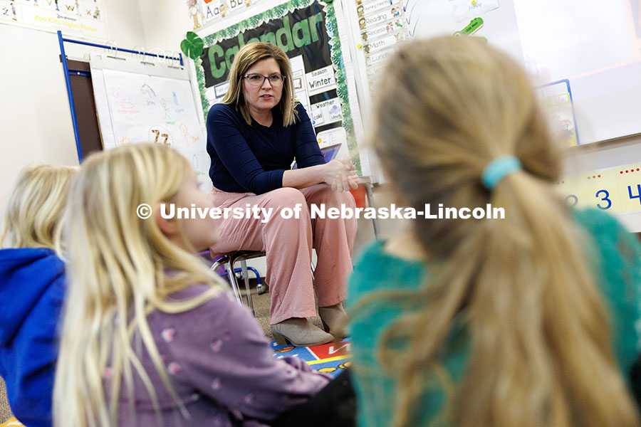 Brittney Gauthier leads her kindergarten class in discussion during the classes bi-weekly INSIGHTS i