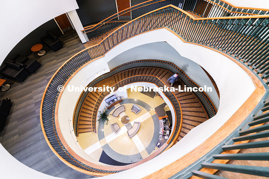 A person walks up the stairs to the second floor of the Jackie Gaughan Multicultural Center. Februar