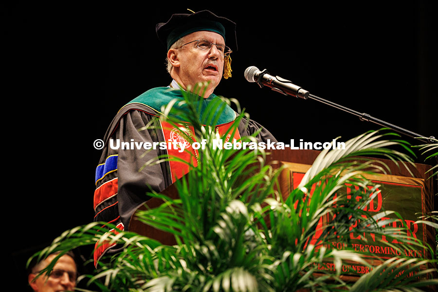 250503_Law_Commencement_0251.jpg President Jeffrey P. Gold addresses the law graduates at the 2025 College of Law commencement in the