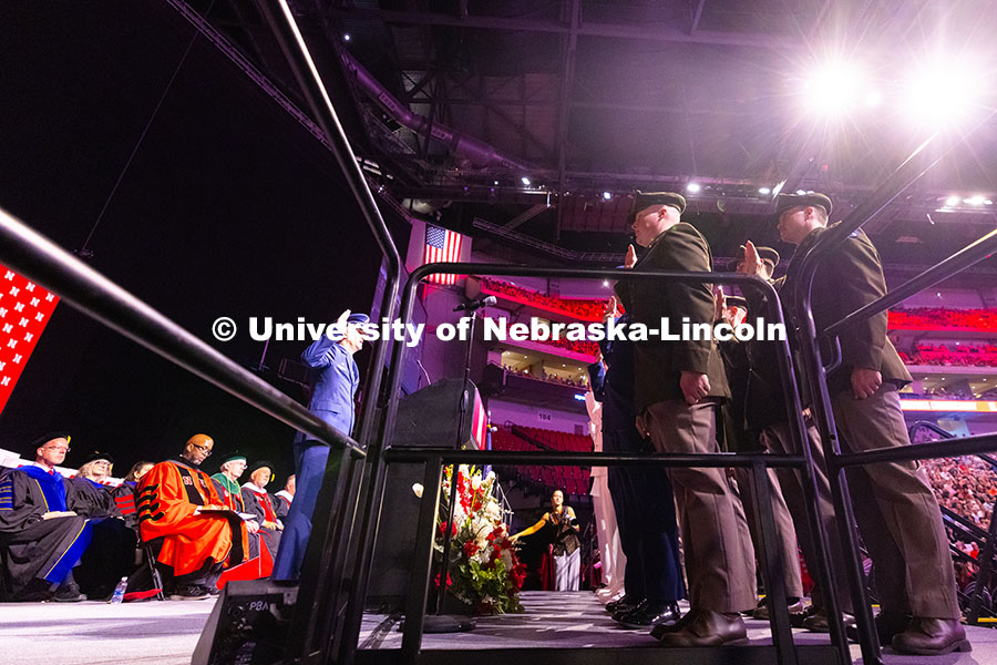 250517_Commencement_8350.jpg Members of the University of Nebraska–Lincoln ROTC program give their Oath of Office during the un