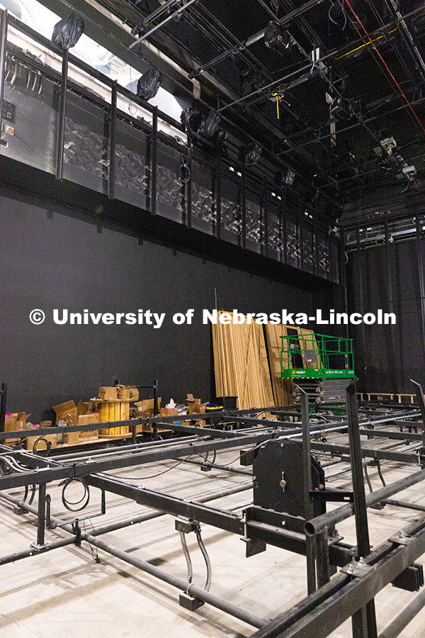 Construction in what will become a flexible performance space in the new Hixson-Lied College of Fine
