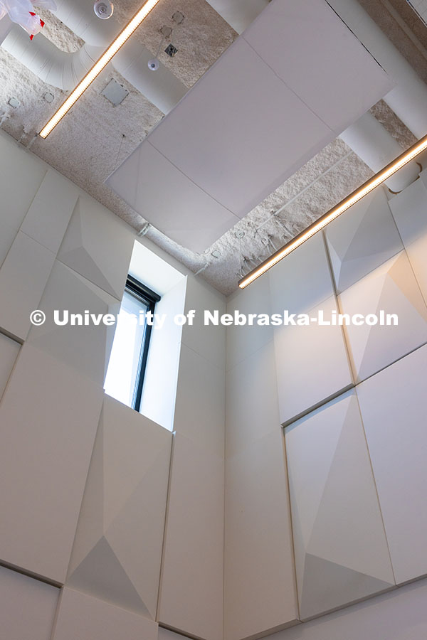 250522_FPA_8720.jpg A close-up of the sound panels on the walls and ceilings of a rehearsal space in the new Hixson-Lied