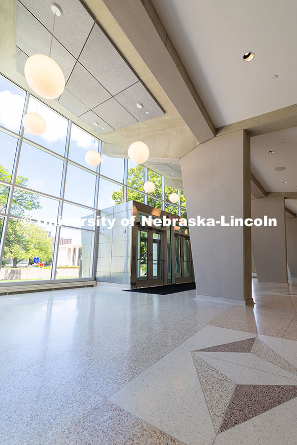 250523_Kimball_Hall_8898.jpg The newly renovated lobby of Kimball Recital Hall kept the large cement pillars and terrazzo floors